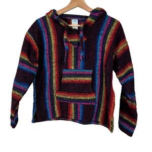 Rainbow Made in Mexico La Malinche Capucha Poncho Baja Hoodie Surfer Skate Small